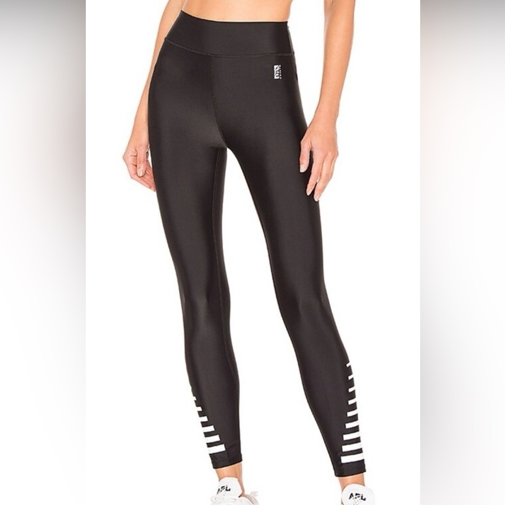 P.E Nation Black High Rise Leggings Stripe Ankle Logo Size S Athleisure